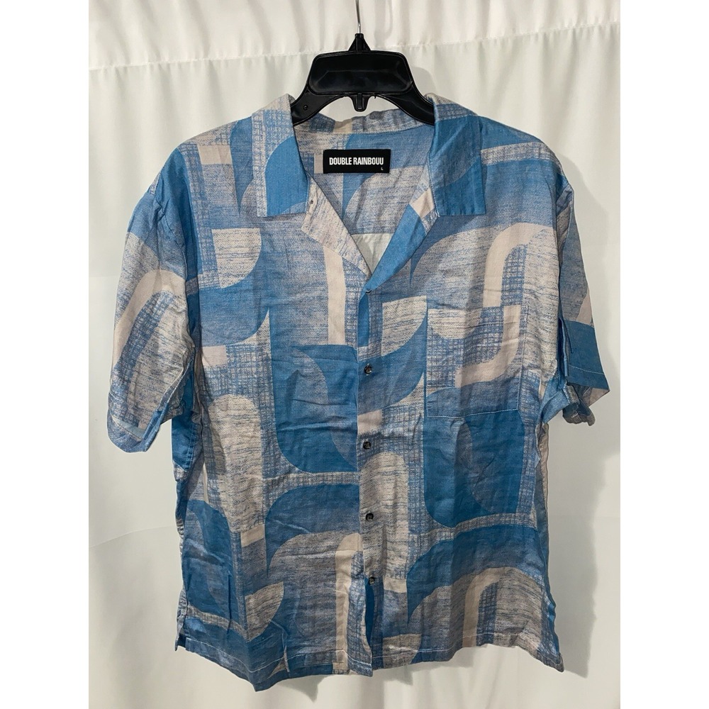 Double‎ Rainbouu Shirt Mens Large Blue Short Sleeve Button Down